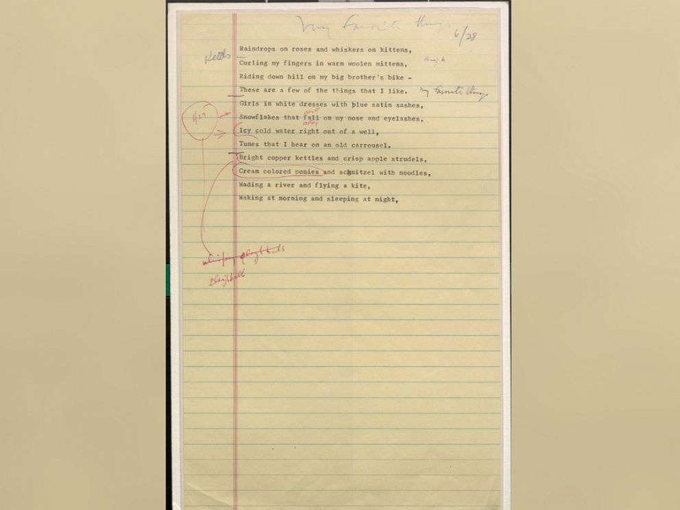 PHOTO: One of Oscar Hammerstein's notes as he was writing the song, "My Favorite Things," for "The Sound of Music."