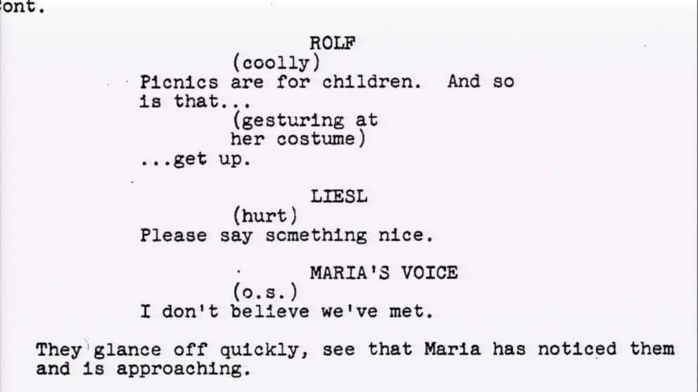 PHOTO: A part of the script from a scene between Maria, Rolf and Liesl that was cut from "The Sound of Music" movie.