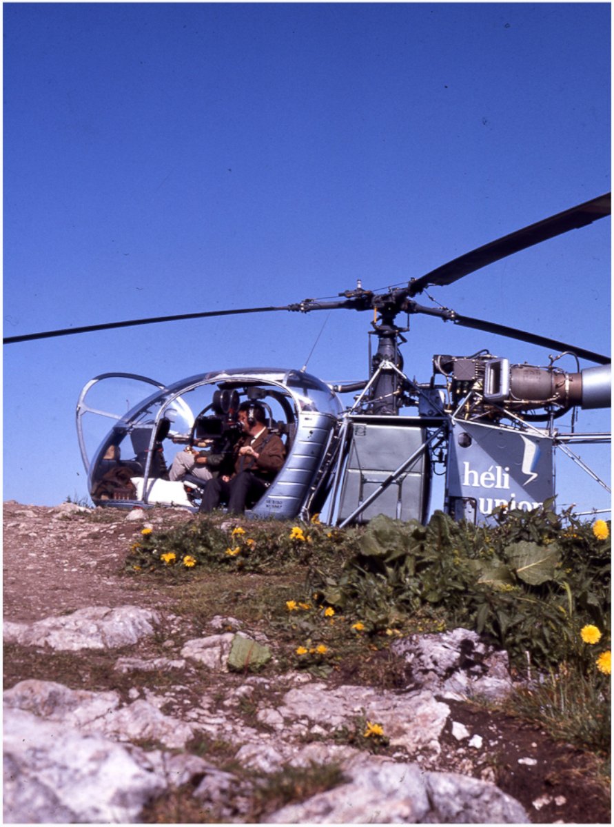 The helicopter and cameraman that filmed the opening scene from "The Sound of Music" are pictured here.