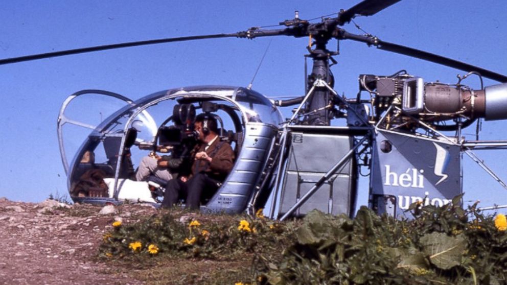 The helicopter and cameraman that filmed the opening scene from "The Sound of Music" are pictured here.