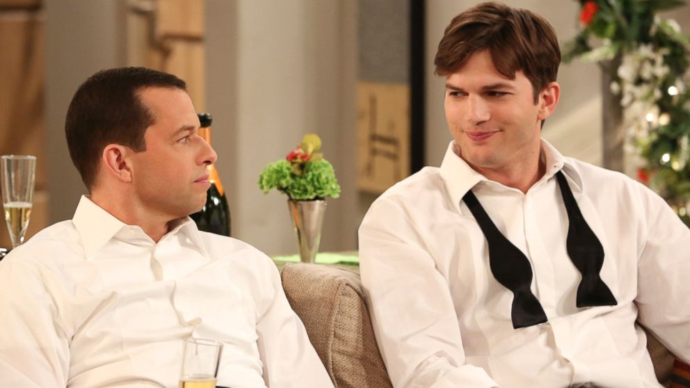 Jon Cryer and Ashton Kutcher in an episode of "Two and a Half Men" that aired May 8, 2014.