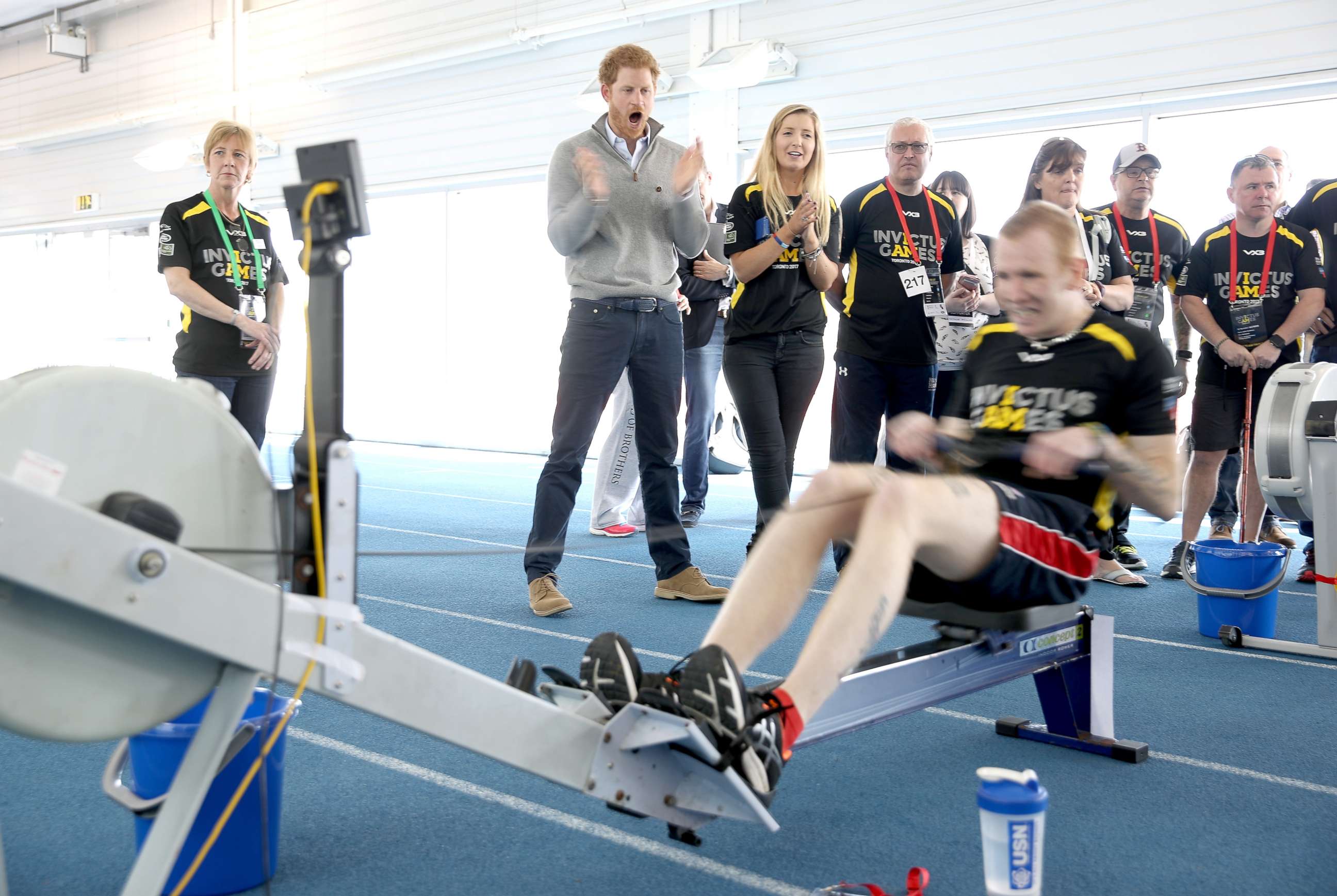 PHOTO: Prince Harry, Patron of the Invictus Games Foundation, cheers on competitors as he attends the UK team trials for the Invictus Games Toronto 2017 held at the University of Bath on April 7, 2017 in Bath, England. 