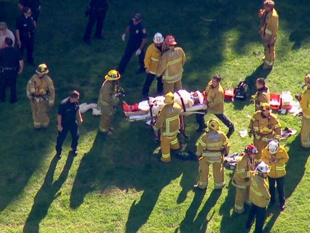 PHOTO: Firefighters and rescue crews removes the pilot after a single-engine plane crashed at the Penmar Golf Course near Santa Monica Municipal Airport, March 5, 2015.