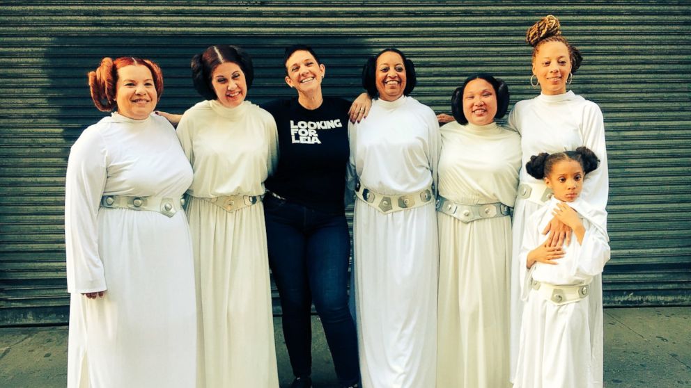 PHOTO: Documentary filmmaker Annalise Ophelian posing with Princess Leia cosplayers during a shoot for “Looking for Leia” in New York City.