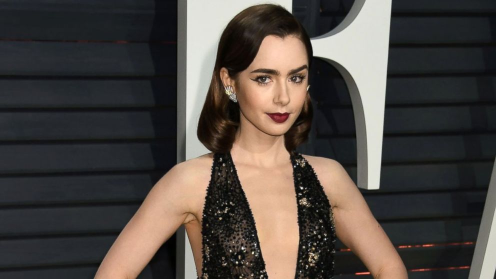 Lily Collins at the 2017 Vanity Fair Oscar Party held Feb. 26, 2017 at the Wallis Annenberg Center. 