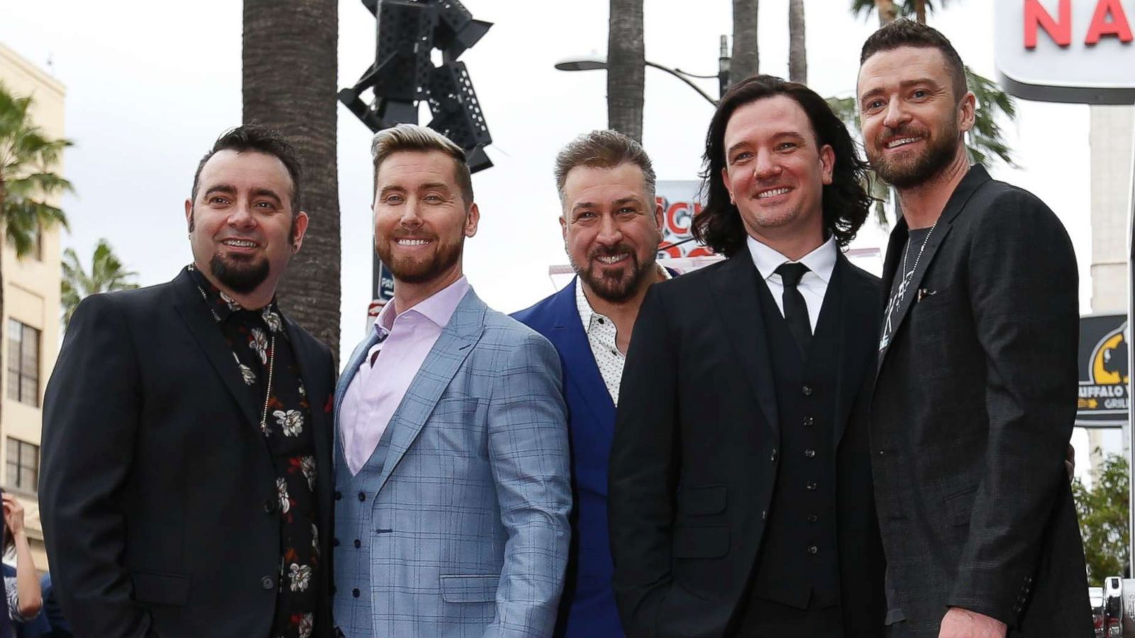 PHOTO: American boy band *NSYNC pose during the unveiling ceremony of their star on the Hollywood Walk of Fame in Los Angeles, April 30, 2018.