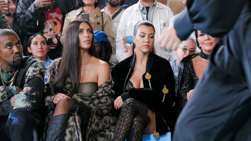 Kanye West, Kim Kardashian West, Kourtney Kardashian and Kris Jenner at the Off-White show, Front Row, Spring Summer 2017, Paris Fashion Week, on Sept. 29, 2016, in Paris.