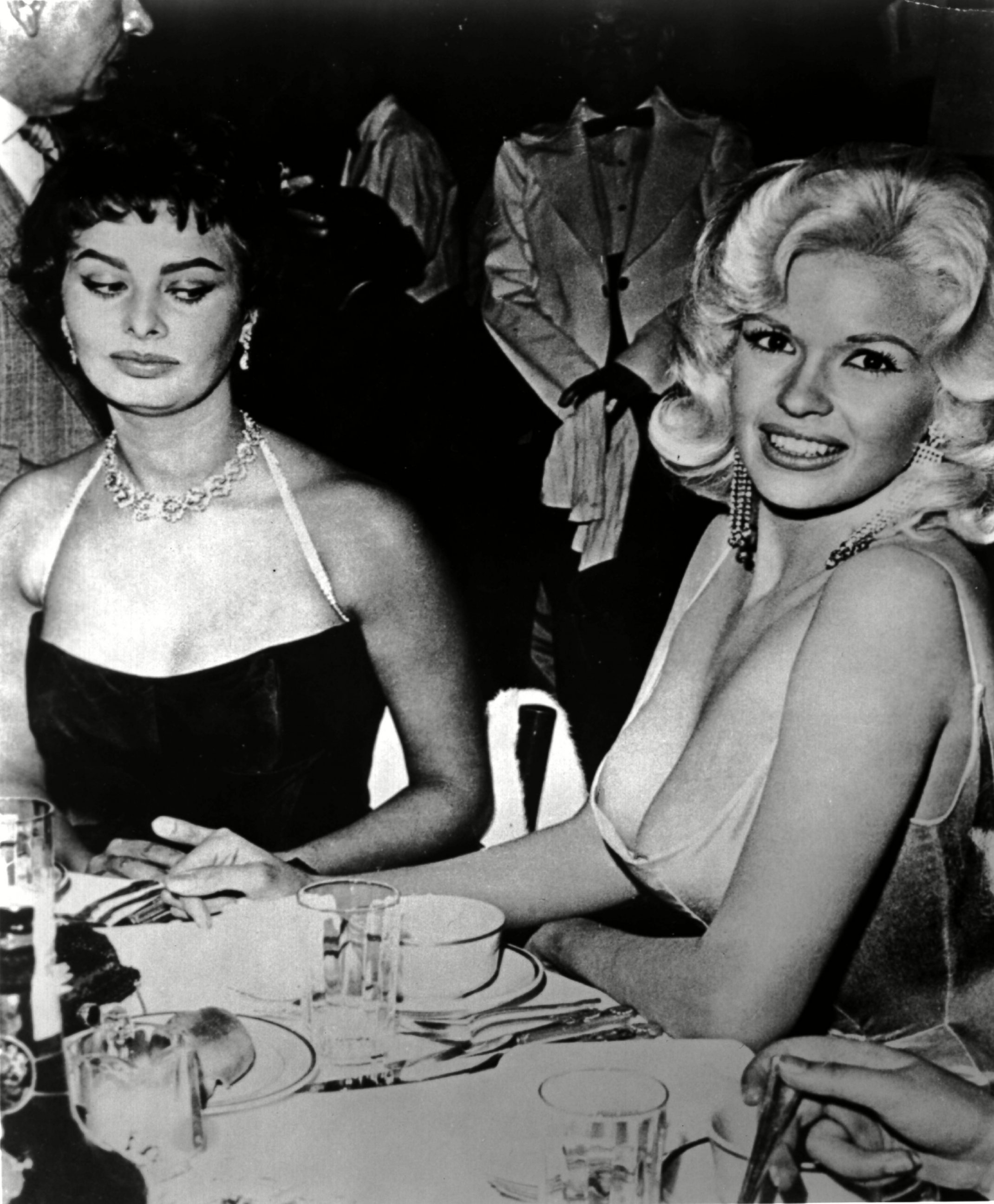PHOTO: Sophia Loren eyes Jayne Mansfield 57 years ago at a Paramount party.