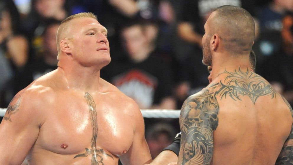 Brock Lesnar and Randy Orton are seen at WWE Summer Slam at Barclays Center, Aug. 21, 2016, in New York.