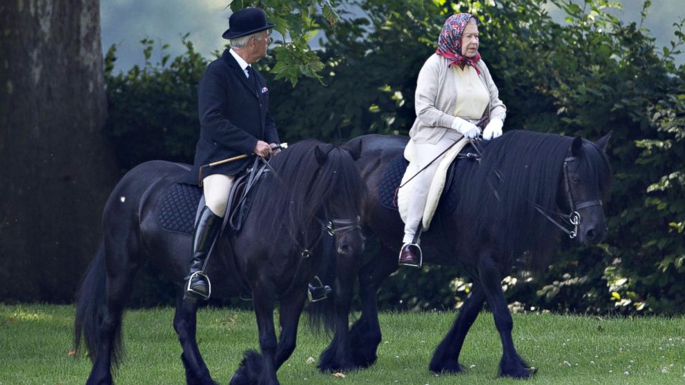 PHOTO: Queen Elizabeth II rides a horse at Windsor Castle in England on June 19, 2017.