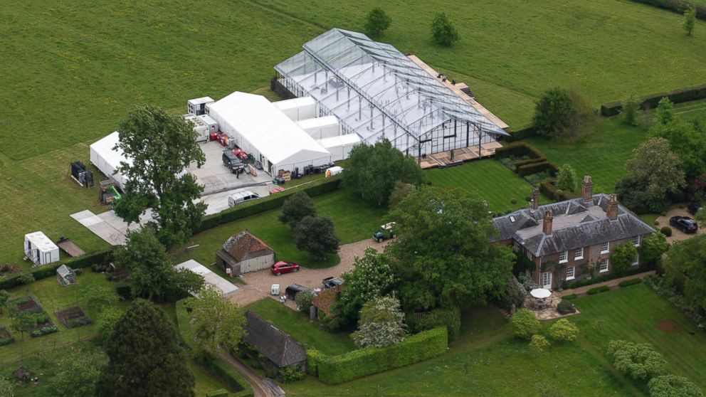PHOTO: Aerials views of the Middleton family home in Bucklebury, UK where a gigantic conservatory-style marquee dominates the surrounding gardens. Preparations continue for the upcoming wedding of Pippa Middleton to James Matthews. 
