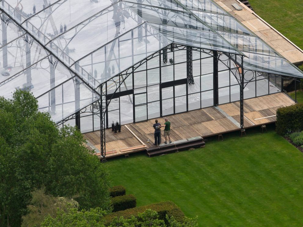 PHOTO: Aerials views of the Middleton family home in Bucklebury, UK where a gigantic conservatory-style marquee dominates the surrounding gardens. Preparations continue for the upcoming wedding of Pippa Middleton to James Matthews.
