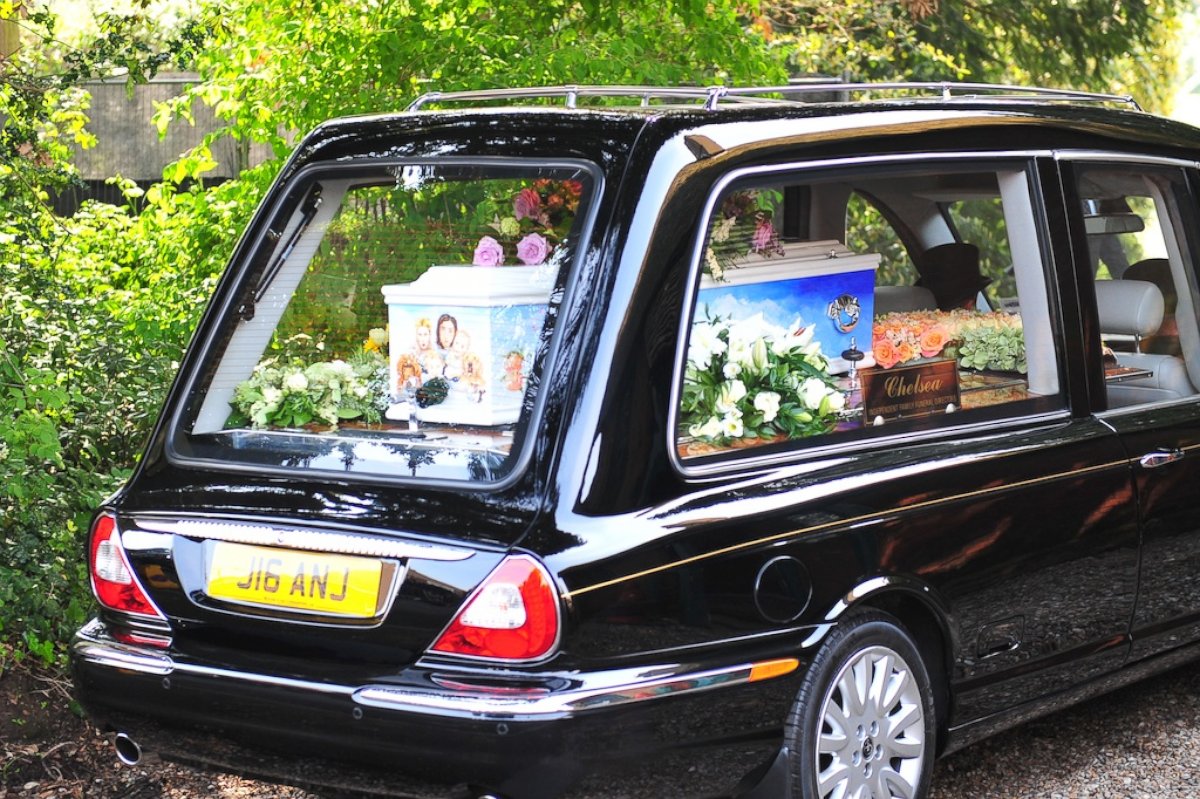 PHOTO: Family and friends are seen attending the funeral of Peaches Geldof in Kent.

