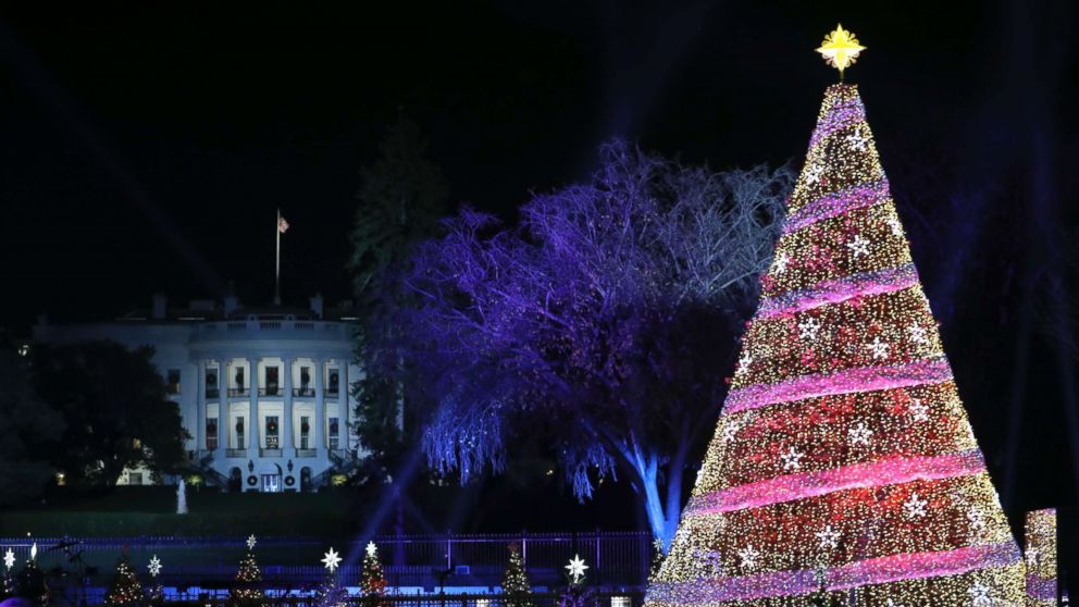 PHOTO: The 2017 National Christmas Tree is lit on the Ellipse with the White House in the background, Nov. 30, 2017, in Washington.
