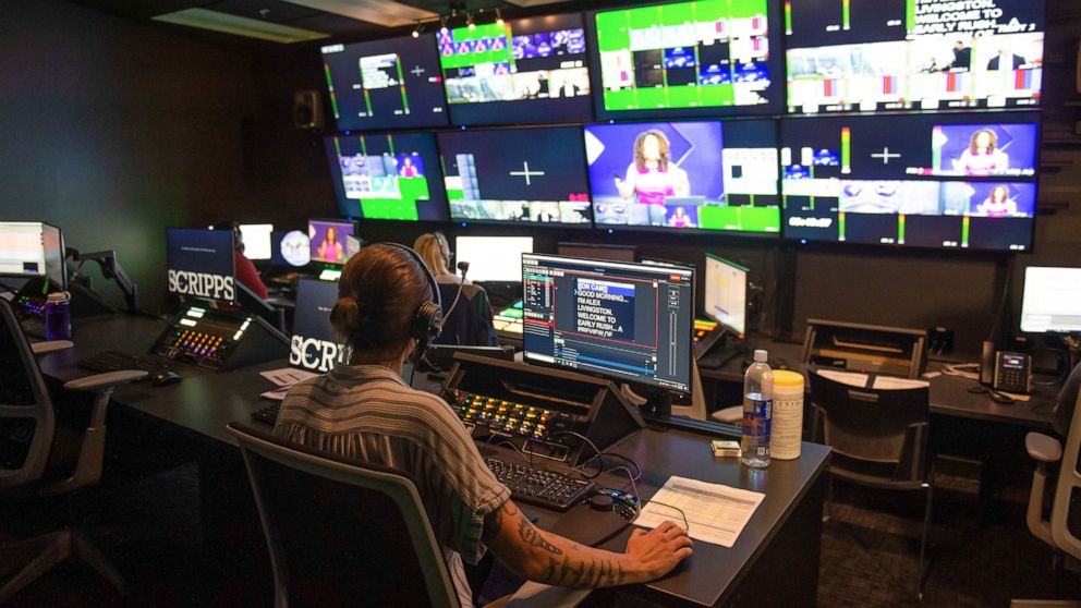 This Oct. 1, 2021 image provided by Newsy/Scripps shows the Newsy control room in Atlanta. With an expansion and relaunch Monday, Oct. 4, 2021 the Scripps Networks service Newsy is betting that consumers have an interest in more news and less politic