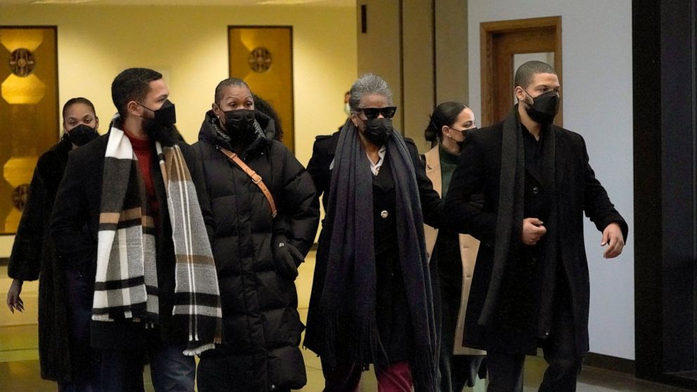 Family members of actor Jussie Smollett depart the Leighton Criminal Courthouse Monday, Nov. 29, 2021, during jury selection in Smollett's trial in Chicago. Smollett is accused of lying to police when he reported he was the victim of a racist, anti-g