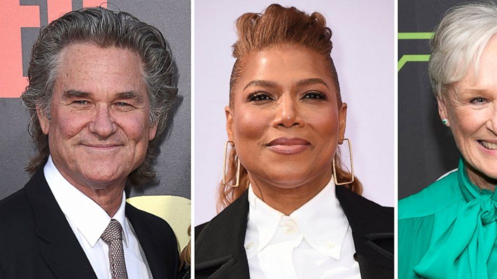 This image of celebrities with birthdays from March 13-19 shows William H. Macy, from left, Michael Caine, Eva Longoria, Jhene Aiko, Kurt Russell, Queen Latifah and Glenn Close. (AP Photo)