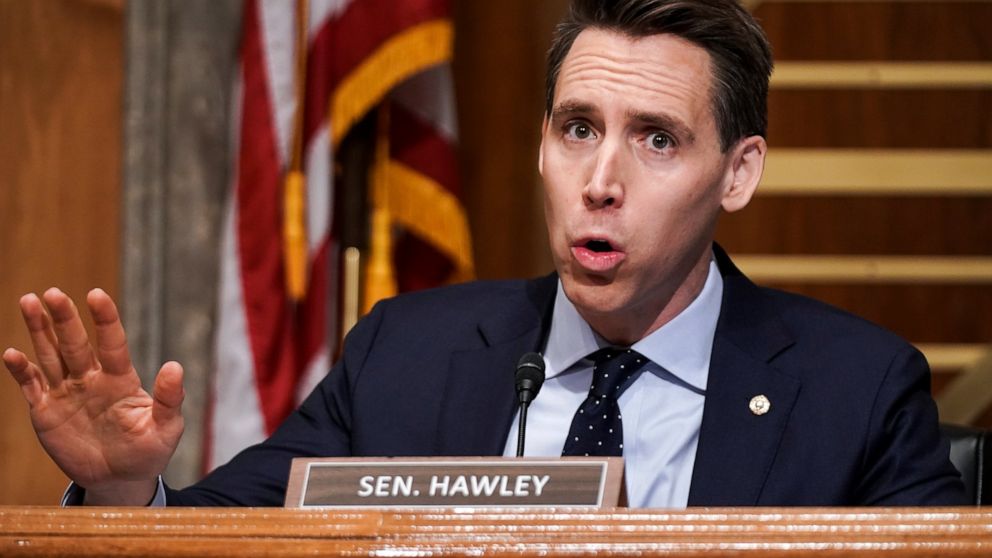 Sen. Josh Hawley, R-Mo., asks questions during a Senate Homeland Security & Governmental Affairs Committee hearing to discuss election security and the 2020 election process on Wednesday, Dec. 16, 2020, on Capitol Hill in Washington. (Greg Nash/Pool 