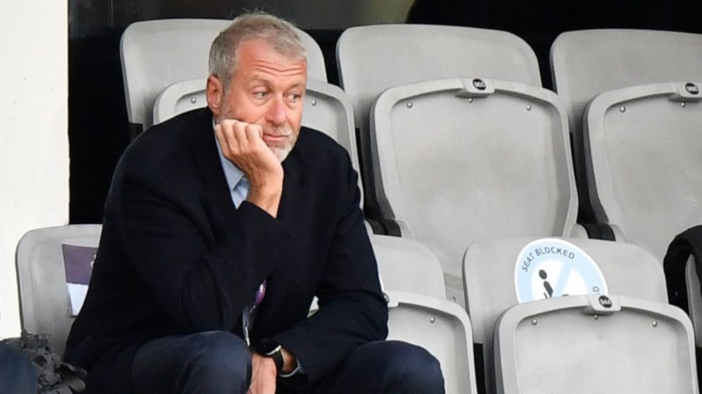 FILE - In this file photo dated Sunday, May 16, 2021, Chelsea soccer club owner Roman Abramovich attends the UEFA Women's Champions League final soccer match against FC Barcelona in Gothenburg, Sweden. British journalist Catherine Belton and her publ