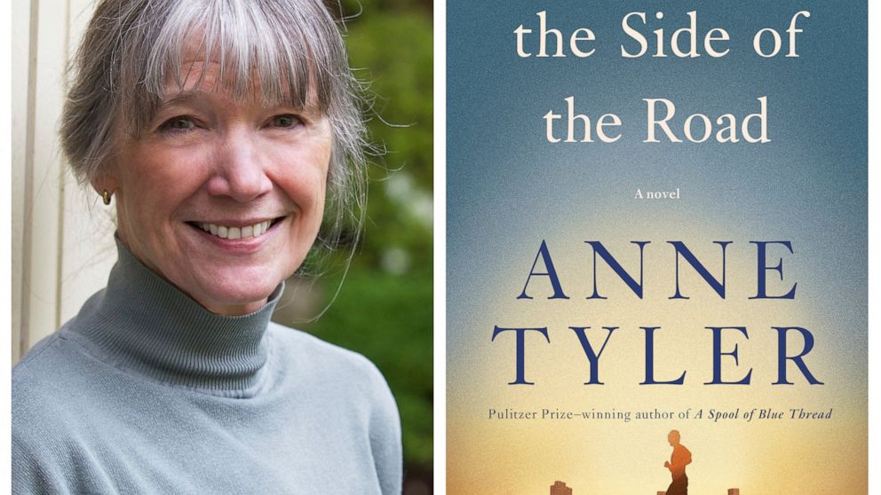 This combination photo shows a portrait of author Anne Tyler, left, and the cover of her latest book, "Readhead by the Side of the Road." (Diana Walker, left, and Knopf via AP)