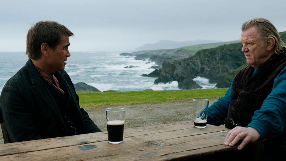 This image released by Searchlight Pictures shows Colin Farrell, left, and Brendan Gleeson in "The Banshees of Inisherin." (Searchlight Pictures via AP)