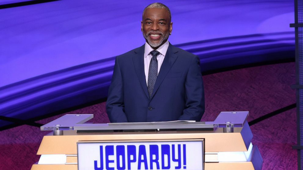 This image provided by Jeopardy Productions, Inc. shows "Jeopardy!" guest host LeVar Burton on the set of the game show. (Carol Kaelson/Jeopardy Productions, Inc. via AP)