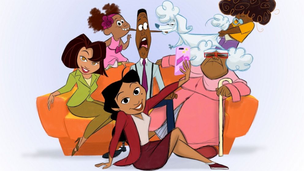 This image released by Disney Plus shows characters from a revival of the new animated series "The Proud Family: Louder and Prouder" The new series will feature original cast members including Kyla Pratt as Penny Proud and Tommy Davidson and Paula Ja