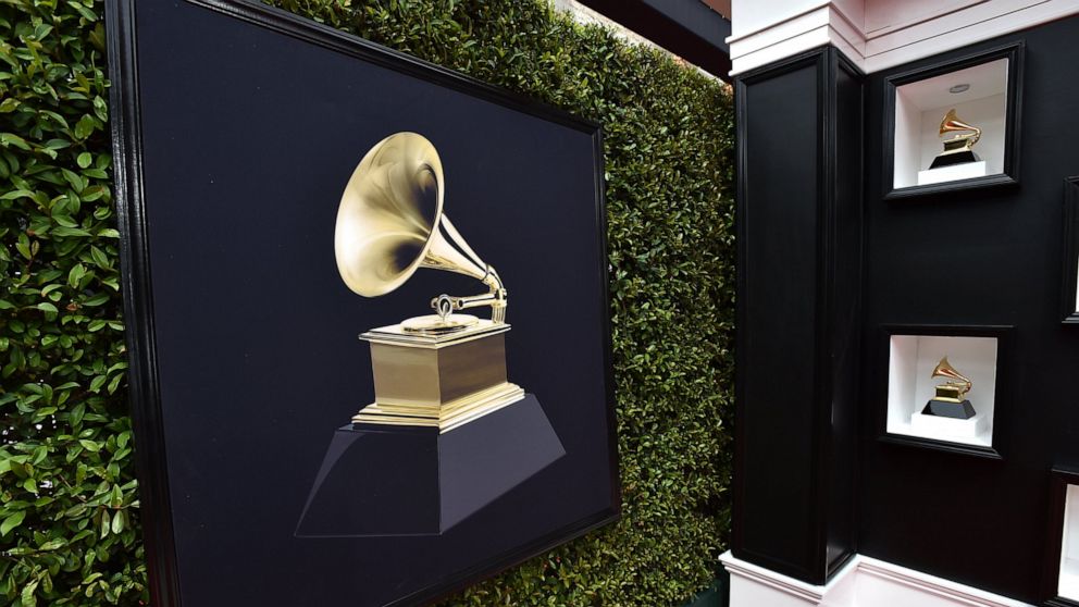 FILE - A view of the red carpet at the 64th annual Grammy Awards at the MGM Grand Garden Arena is photographed on Sunday, April 3, 2022, in Las Vegas. The Recording Academy will announce nominees for its 65th Grammy Awards on Tuesday, Nov. 15 with a 