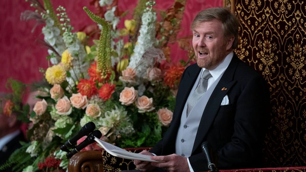 Dutch King Willem-Alexander marked the opening of the parliamentary year with a speech outlining the government's budget plans for the year ahead at the Royal Theatre in The Hague, Netherlands, Tuesday, Sept. 20, 2022. (AP Photo/Peter Dejong)