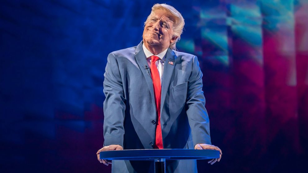 Bertie Carvel plays Donald Trump in The 47th, at The Old Vic theater, in London on April 6, 2022. Mike Bartlett’s play “The 47th” is an audaciously Shakespearean take on recent and future U.S. politics that is running at London's Old Vic. The title r