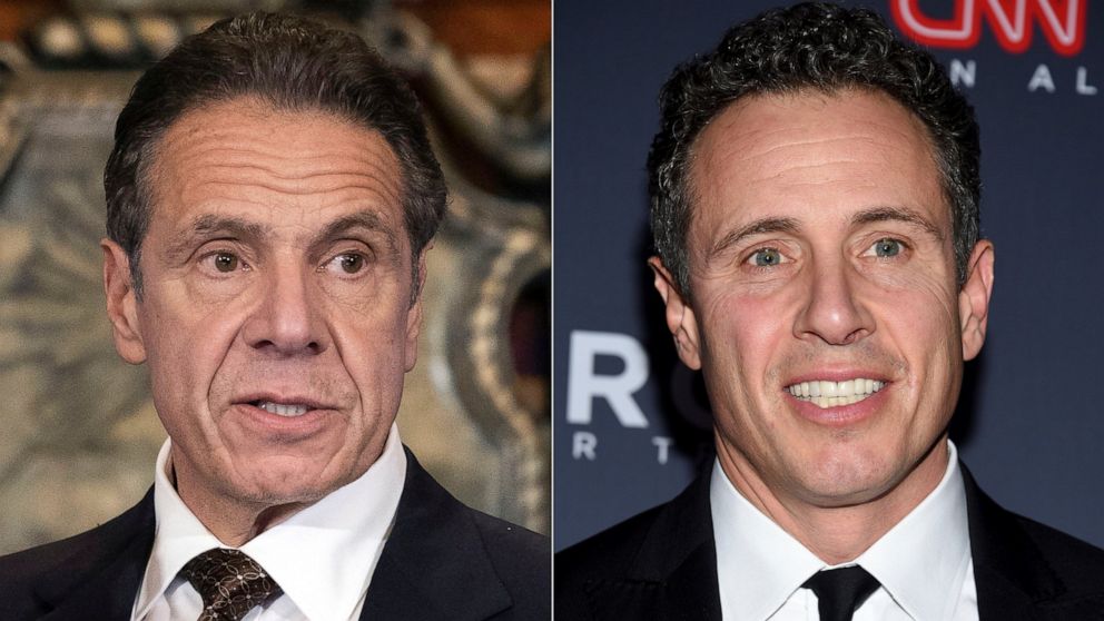 FILE -New York Gov. Andrew M. Cuomo appears during a news conference about the COVID-19at the State Capitol in Albany, N.Y., on Dec. 3, 2020, left, and CNN anchor Chris Cuomo attends the 12th annual CNN Heroes: An All-Star Tribute at the American Mus