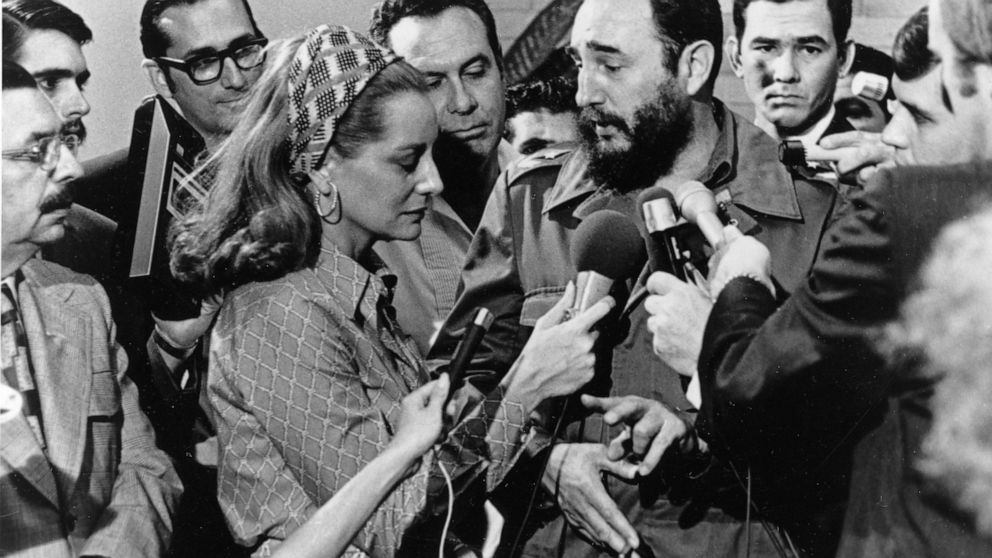 FILE - Cuban Prime Minister Fidel Castro, center right, responds to a question from American NBC reporter Barbara Walters, center left, during a news conference granted to members of the U.S. press covering Senator George McGovern's trip to Cuba, in 