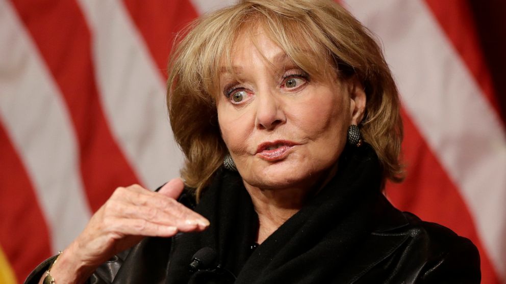 FILE - In this Oct. 7, 2014 file photo, Barbara Walters addresses an audience at the John F. Kennedy School of Government on the campus of Harvard University in Cambridge, Mass. Barbara Walters, the intrepid interviewer, anchor and program host who l