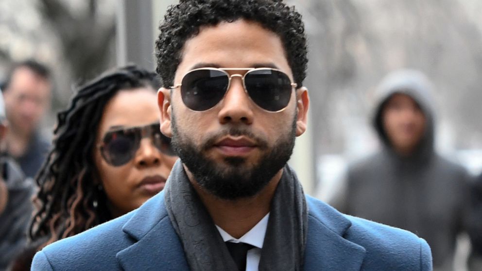 FILE - In this March 14, 2019, file photo, Empire actor Jussie Smollett arrives at the Leighton Criminal Court Building for his hearing in Chicago. Smollett faces new charges for reporting an attack that Chicago authorities contend was staged to garn