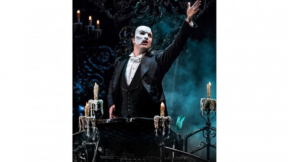This image released by The Publicity Office shows Ben Crawford during a performance of "The Phantom of the Opera," in New York. (Matthew Murphy/The Publicity Office via AP)
