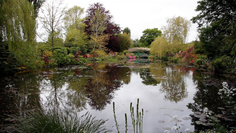 The Japanese-inspired water garden of Claude Monet's house, French impressionist painter who lived from 1883 to 1926, waits ahead of the re-opening, in Giverny, west of Paris, Monday May 17, 2021. Lucky visitors who'll be allowed back into Claude Mon