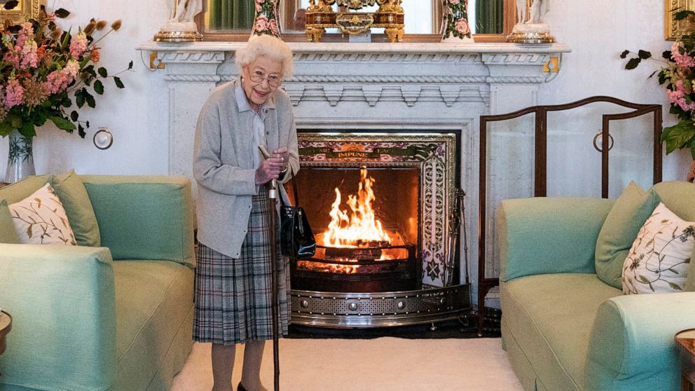 FILE - Britain's Queen Elizabeth II waits in the Drawing Room before receiving Liz Truss for an audience at Balmoral, in Scotland, Tuesday, Sept. 6, 2022, where Truss was invited to become Prime Minister and form a new government. Buckingham Palace s