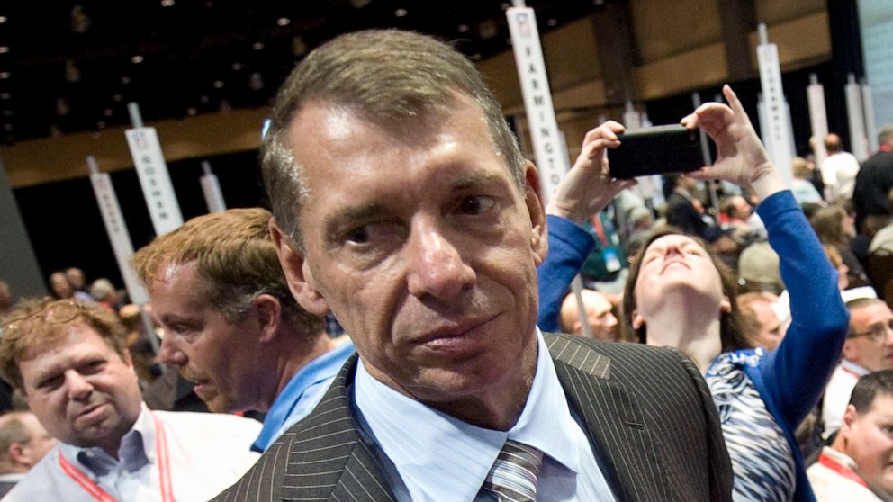 FILE - Vince McMahon stands at Republican state convention in Hartford, Conn., Friday, May 18, 2012. McMahon is voluntarily stepping back from his roles as CEO and chairman at WWE, Friday, June 17, 2022, as the sports entertainment company performs a