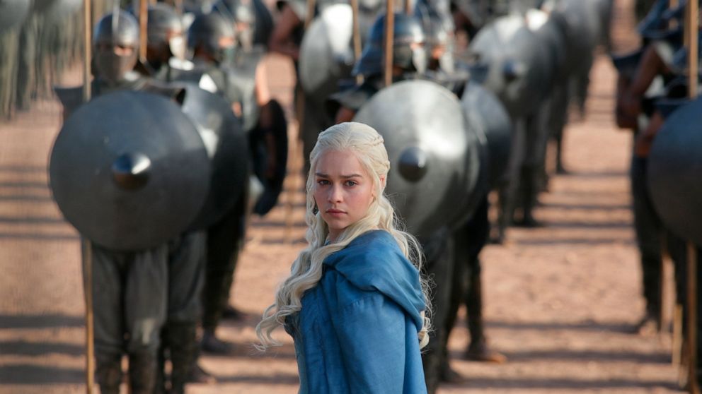 This image released by HBO shows Emilia Clarke in a scene from "Game of Thrones." The final season premieres on Sunday. (HBO via AP)