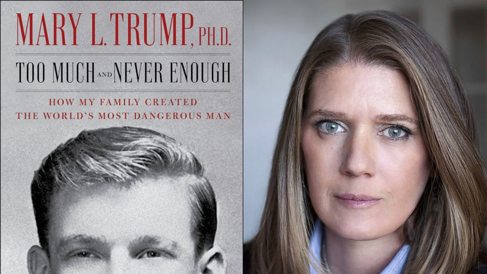 This combination photo shows the cover art for "Too Much and Never Enough: How My Family Created the World’s Most Dangerous Man", left, and a portrait of author Mary L. Trump, Ph.D. The book, written by the niece of President Donald J. Trump, was ori