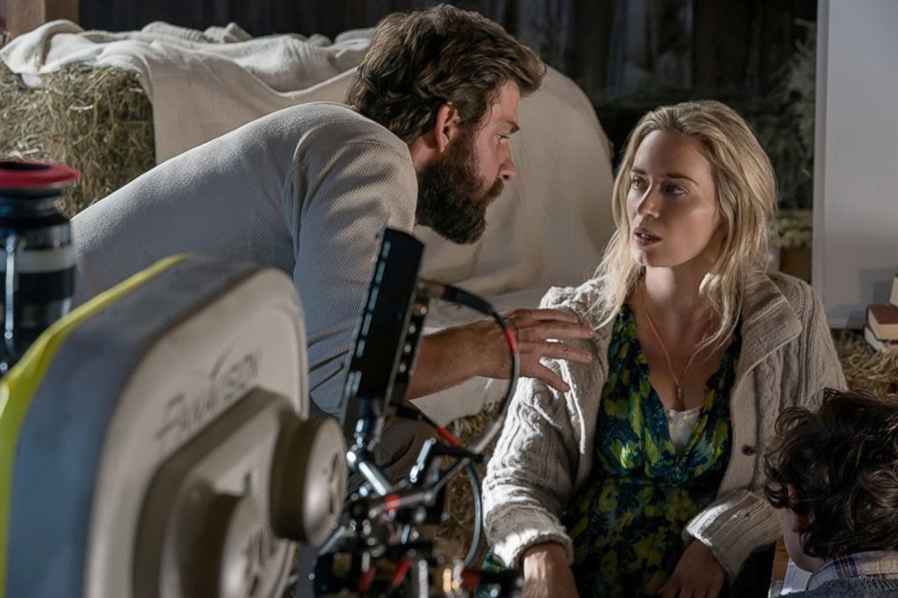 PHOTO: John Krasinski and Emily Blunt on the set of "A Quiet Place."