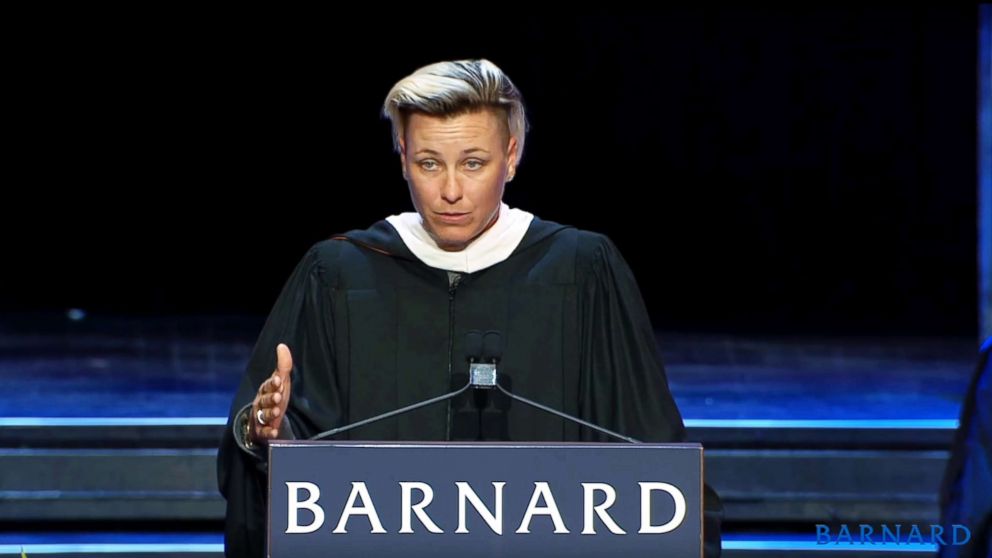 PHOTO: Abby Wambach speaks at Barnard College's 2018 graduation.