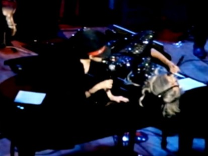 VIDEO: Lady Gaga joins Yoko Ono atop a piano during concert for John Lennons birthday.