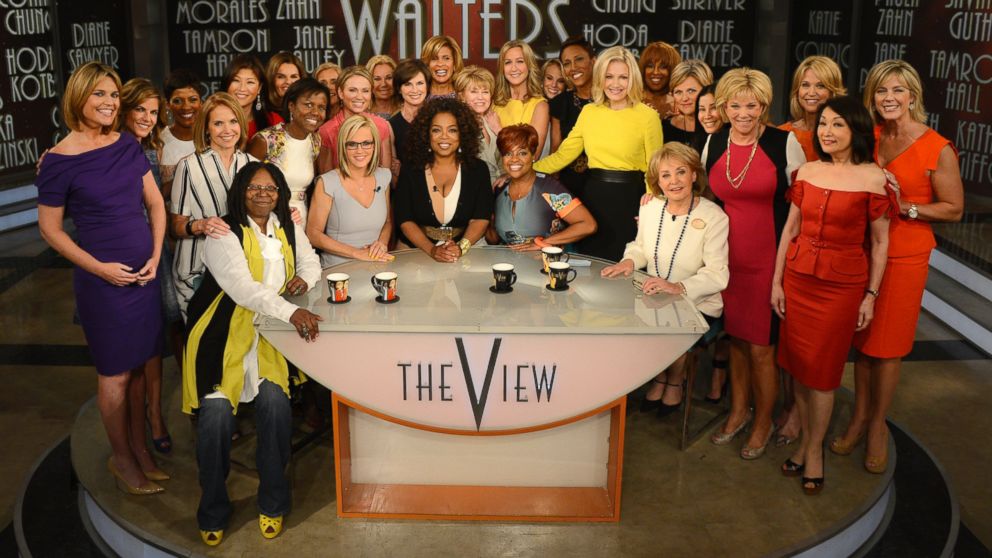 PHOTO: A surprise appearance from Oprah Winfrey as she does a landmark roll call of introducing 25 female journalists who were influenced by Barbara Walters on the May 16, 2014 episode of The View. 