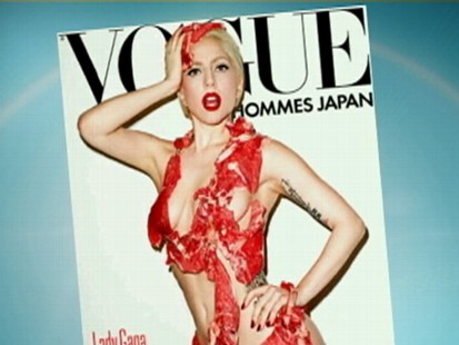 VIDEO: PETA decries Lady Gagas decision to pose in a dress made of raw meat.
