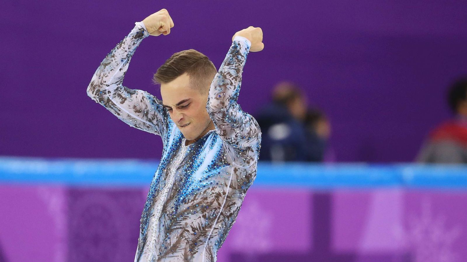 PHOTO: Adam Rippon of the U.S. reacts during his men's singles free skate as part of the team figure skating competition of the 2018 Winter Olympics, Feb. 12, 2018.