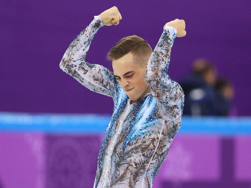 PHOTO: Adam Rippon of the U.S. reacts during his mens singles free skate as part of the team figure skating competition of the 2018 Winter Olympics, Feb. 12, 2018. 