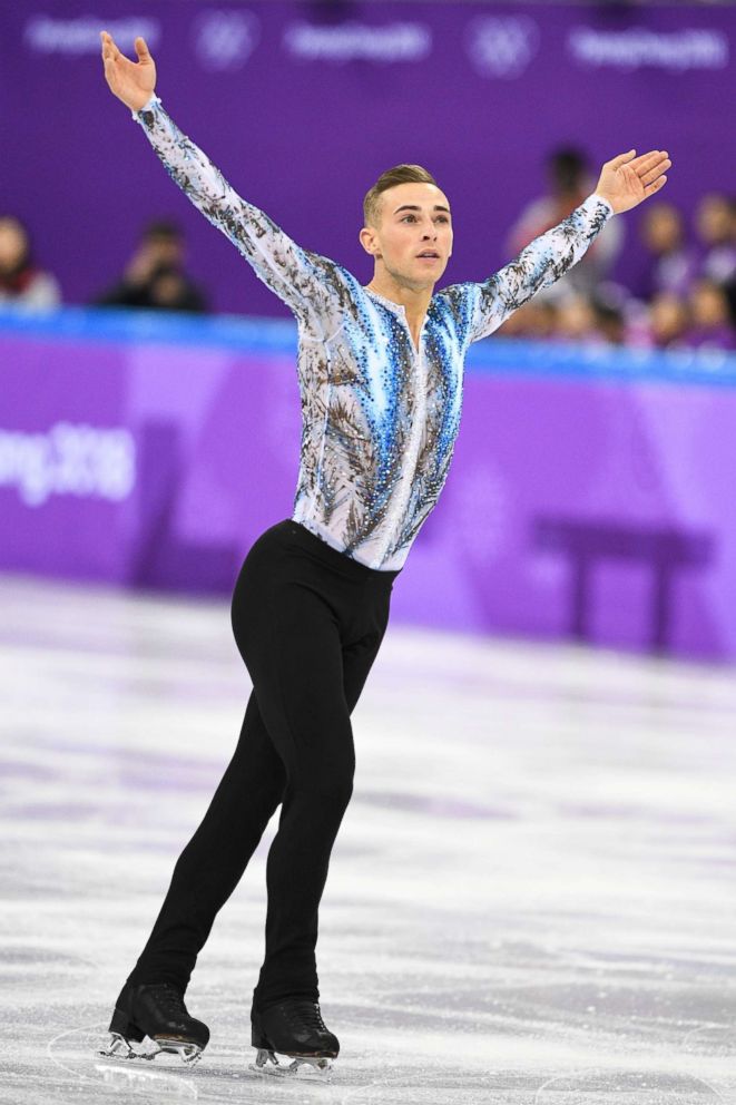 PHOTO: Adam Rippon performs his routine at the 2018 Winter Olympic Games, Feb. 12, 2018.