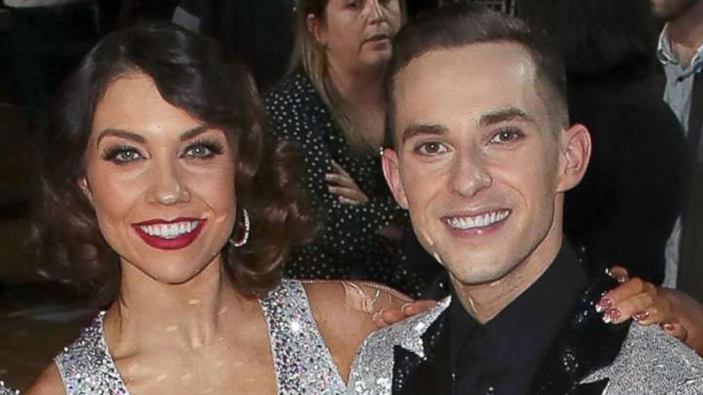 PHOTO: (L-R) Tonya Harding, Sasha Farber, Mirrorball trophy winners Jenna Johnson and Adam Rippon, Sharna Burgess and Josh Norman pose at ABC's "Dancing with the Stars: Athletes" Season 26 - Finale, May 21, 2018, in Los Angeles.