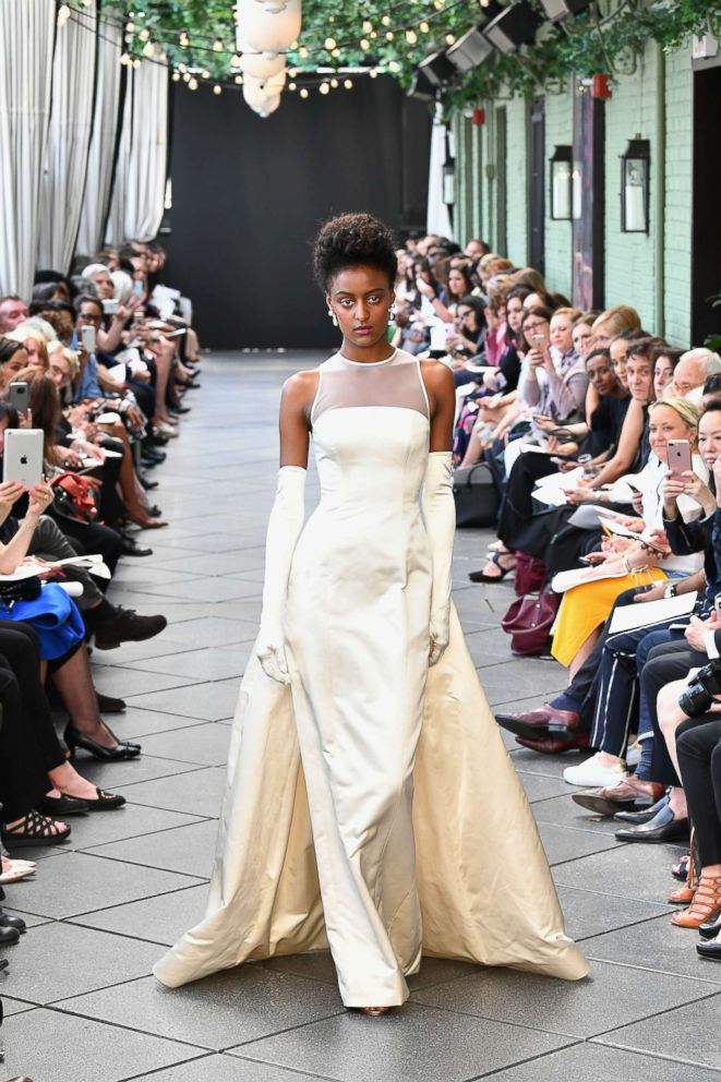 PHOTO: A model walks the runway at the Amsale Tribute Spring 2019 runway show at Gramercy Park Hotel on April 13, 2018 in New York City.